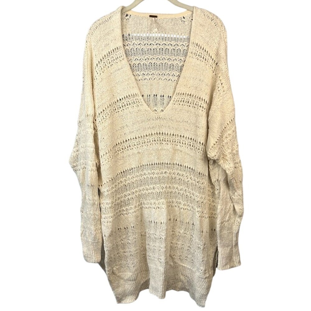 Free People Hot Tropics Open Knit Pullover Cotton Sweater SZ L Boho Festival - Picture 3 of 11